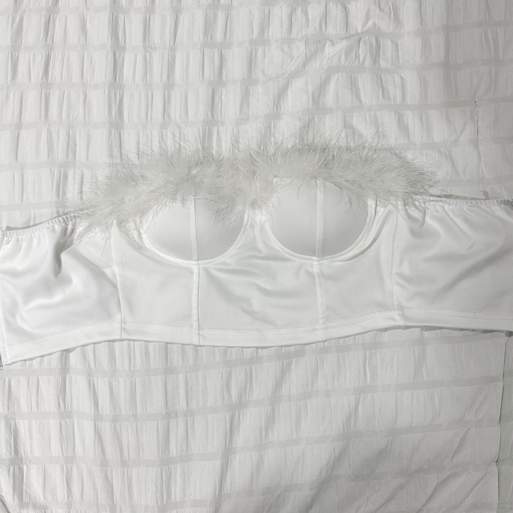 Feather Trim Tube Top